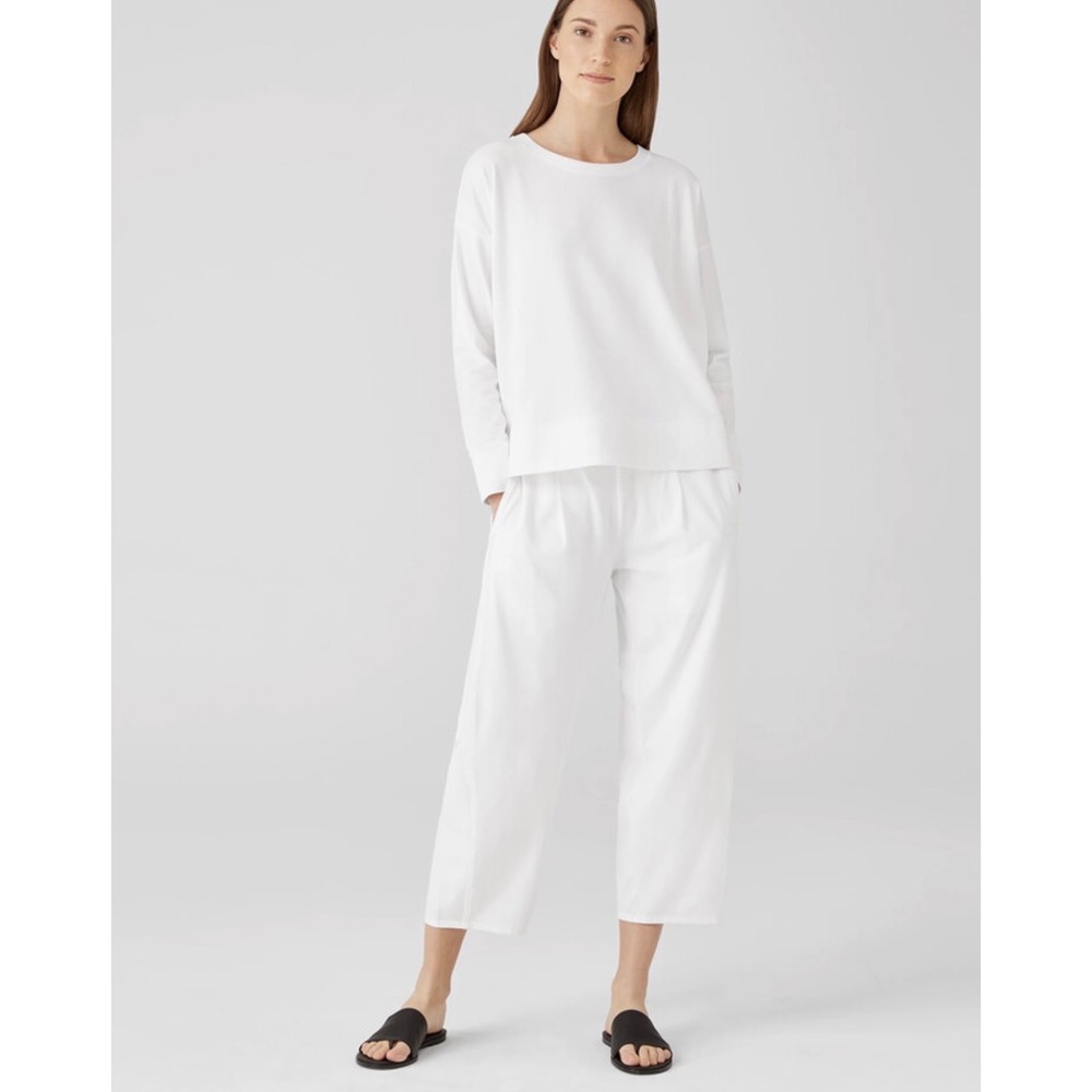 Eileen Fisher Women XS White Organic Cotton Stretch Lantern Crop Pants Luxury